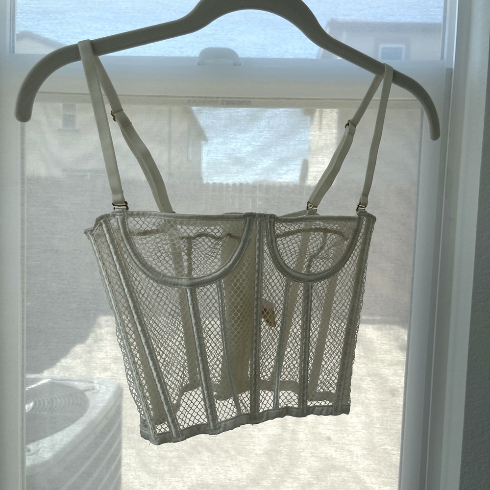 MESHKI Yazmin Mesh & Satin Longline Bustier Size 6 XS Ivory